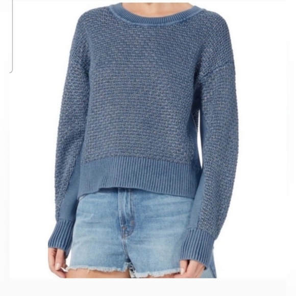 Rag & Bone Kyra Crew Metallic Pullover Sweater Blue SZ S Crop Chunky Loose Knit - Picture 1 of 10